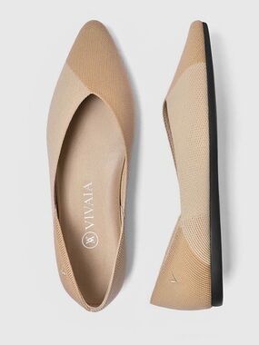Vivaia Valencia Pointed Toe Ballet Flats Cream Beige
